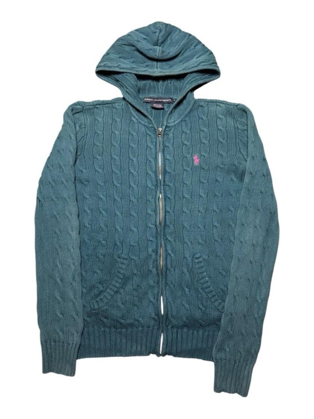 Ralph Laure Sport women's turquoise cable knit zip up sweatshirt. Size M